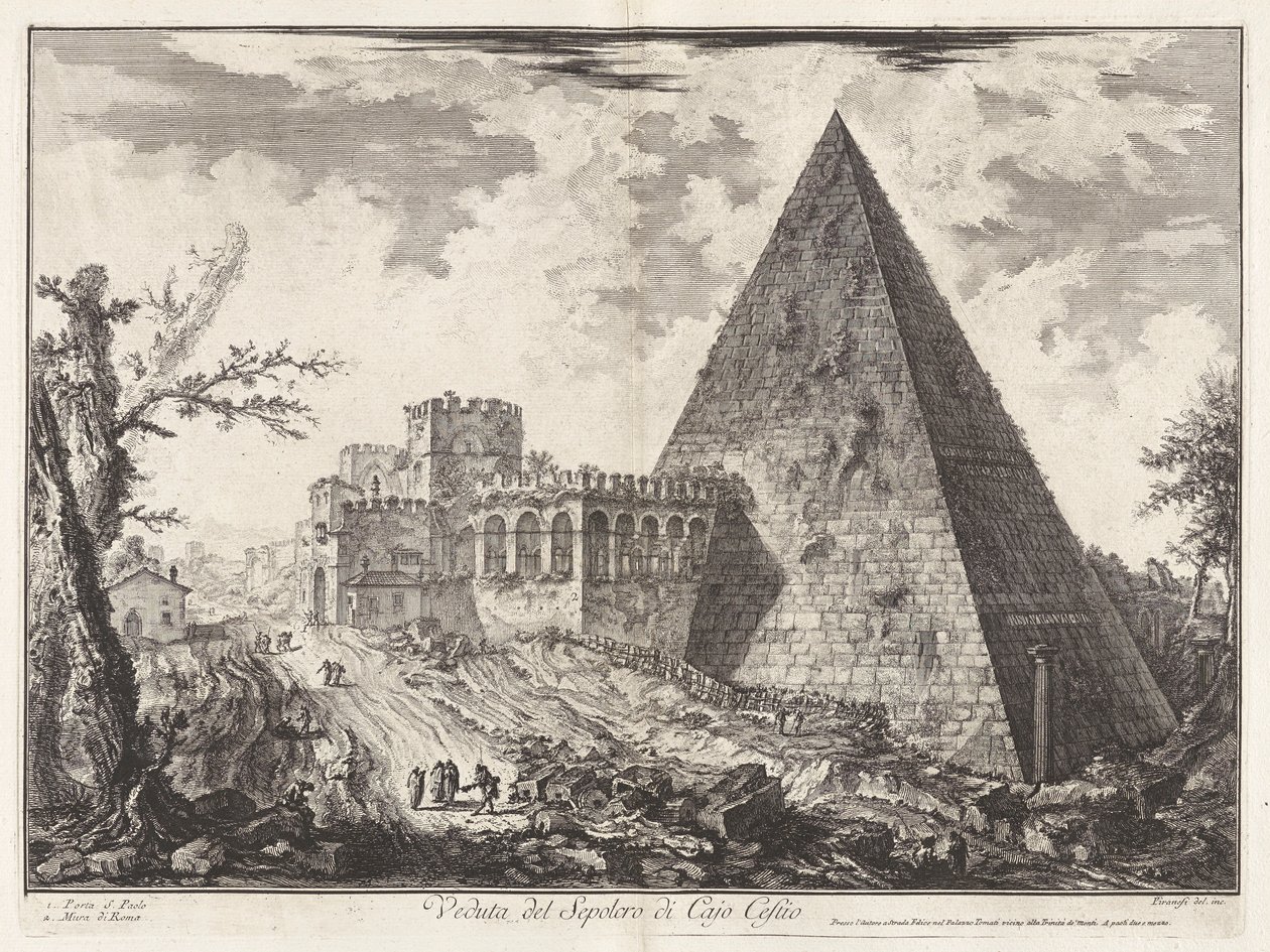 Vue du tombeau pyramidal de Caius Cestius, de Vedute di Roma - Giovanni Battista Piranesi