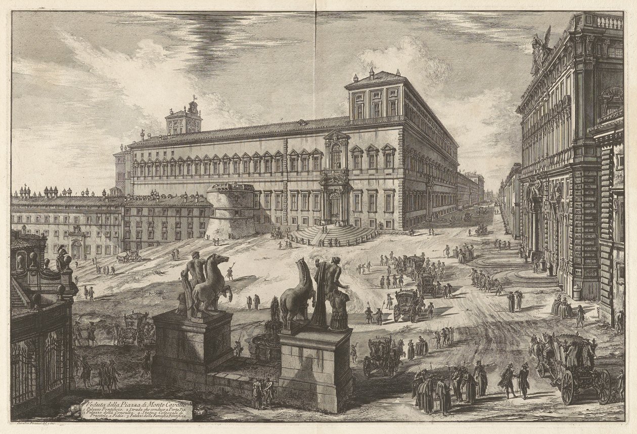 Vue de la Piazza di Monte Cavallo (Piazza del Quirinale avec le Palais du Quirinal au centre), de Vedute di Roma (Vues de Rome) - Giovanni Battista Piranesi