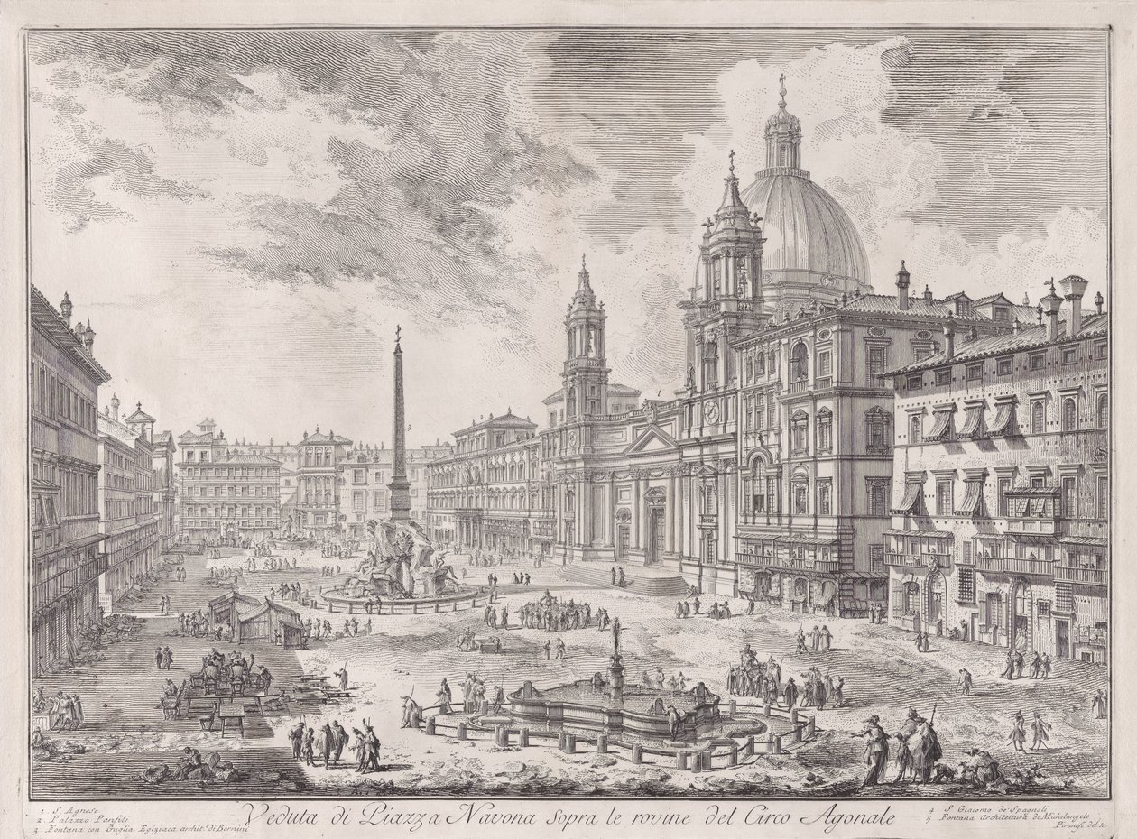 Vue de la Piazza Navona au-dessus des ruines du cirque Agonal, tirée de Vedute di Roma (Vues de Rome) - Giovanni Battista Piranesi