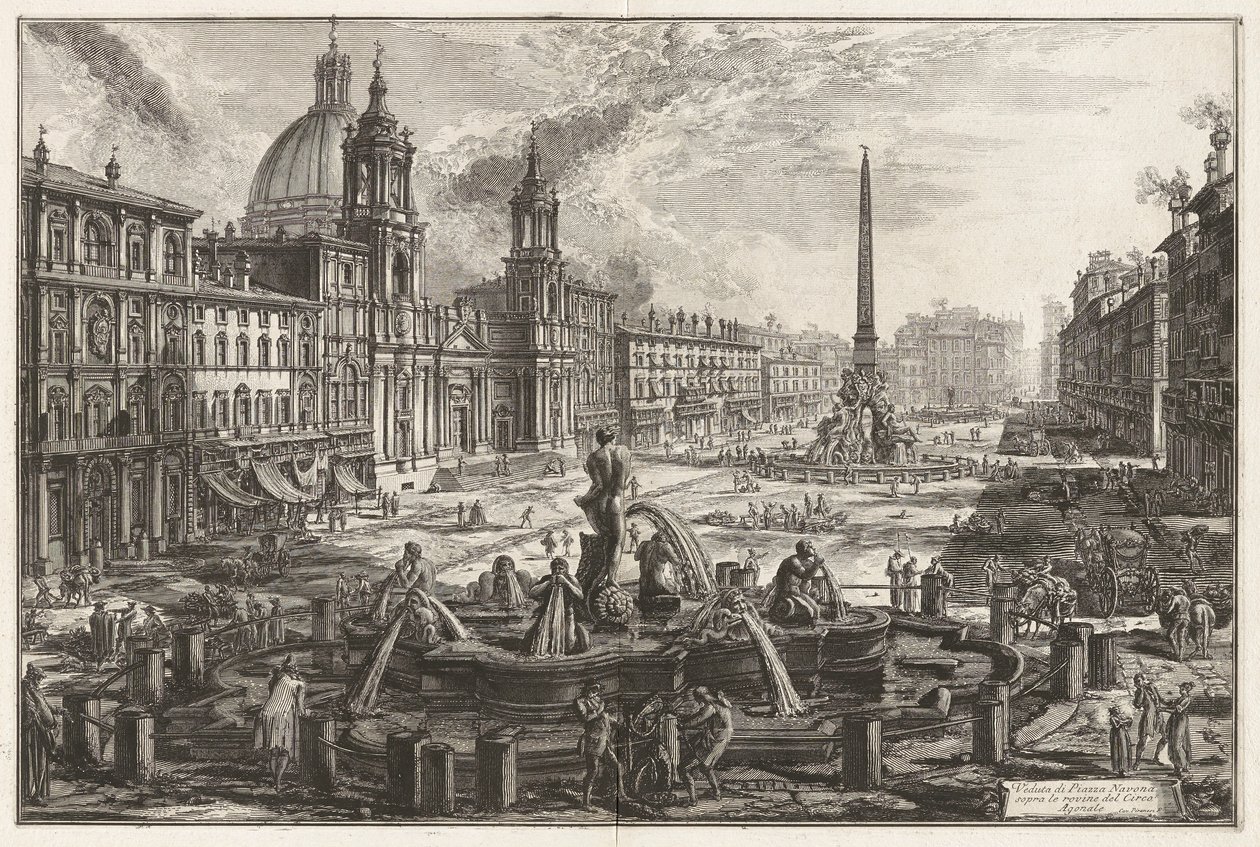 Vue de la Piazza Navona au-dessus des ruines du Cirque Agonalis (Cirque de Domitien), de Vedute di Roma (Vues de Rome) - Giovanni Battista Piranesi