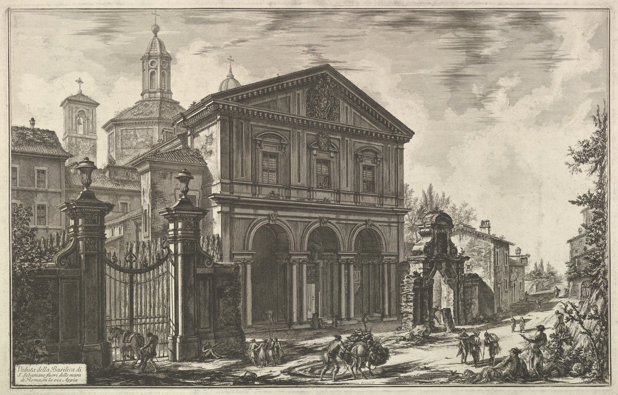 Vue de la basilique San Sebastiano fuori delle mura [Saint-Sébastien-hors-les-Murs] sur la voie Appienne, tirée de Vedute di Roma (Vues de Rome) - Giovanni Battista Piranesi