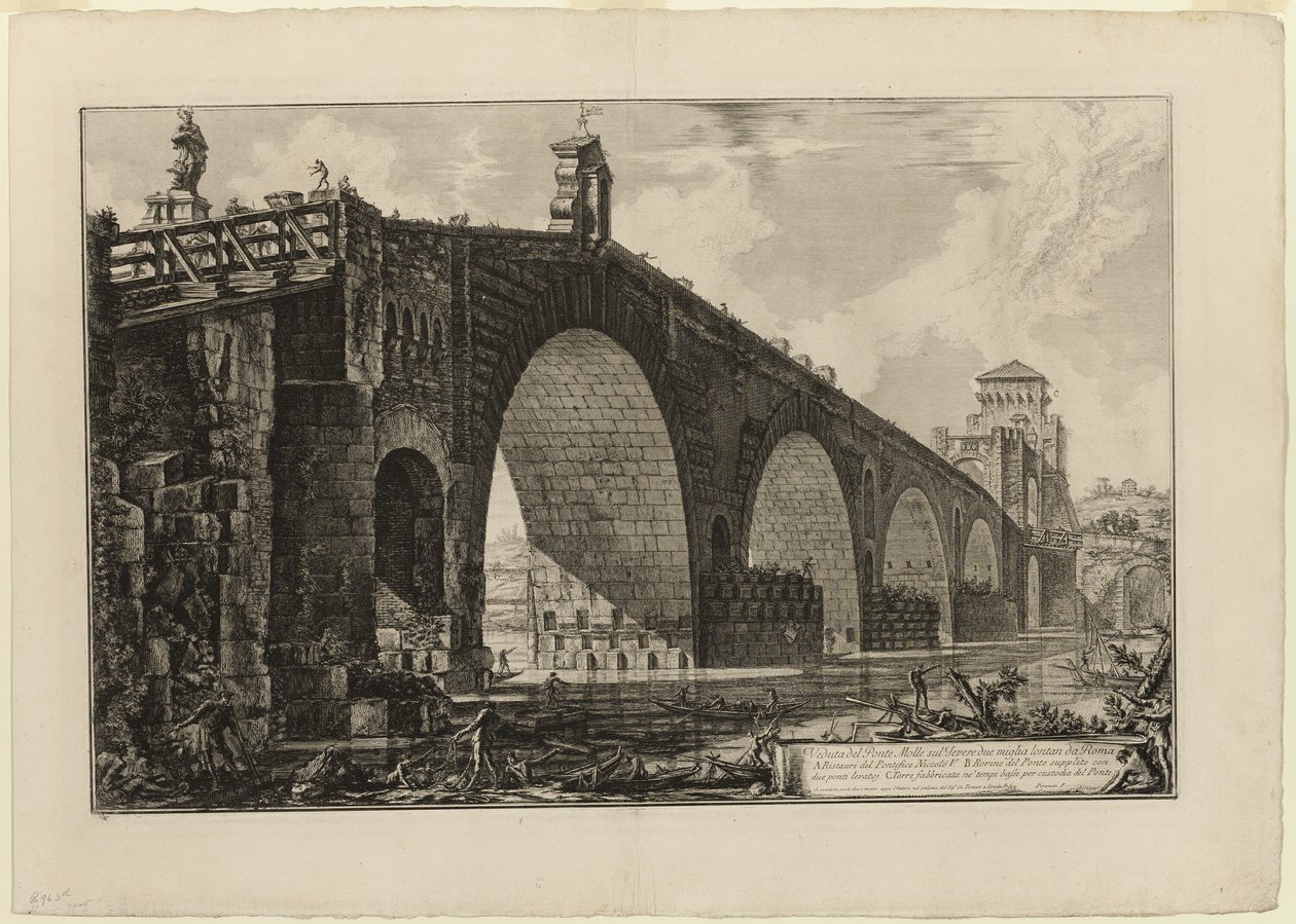 Vue du Ponte Molle [ou Pont Milvius] sur le Tibre à deux miles de Rome, de Vues de Rome - Giovanni-Battista Piranesi