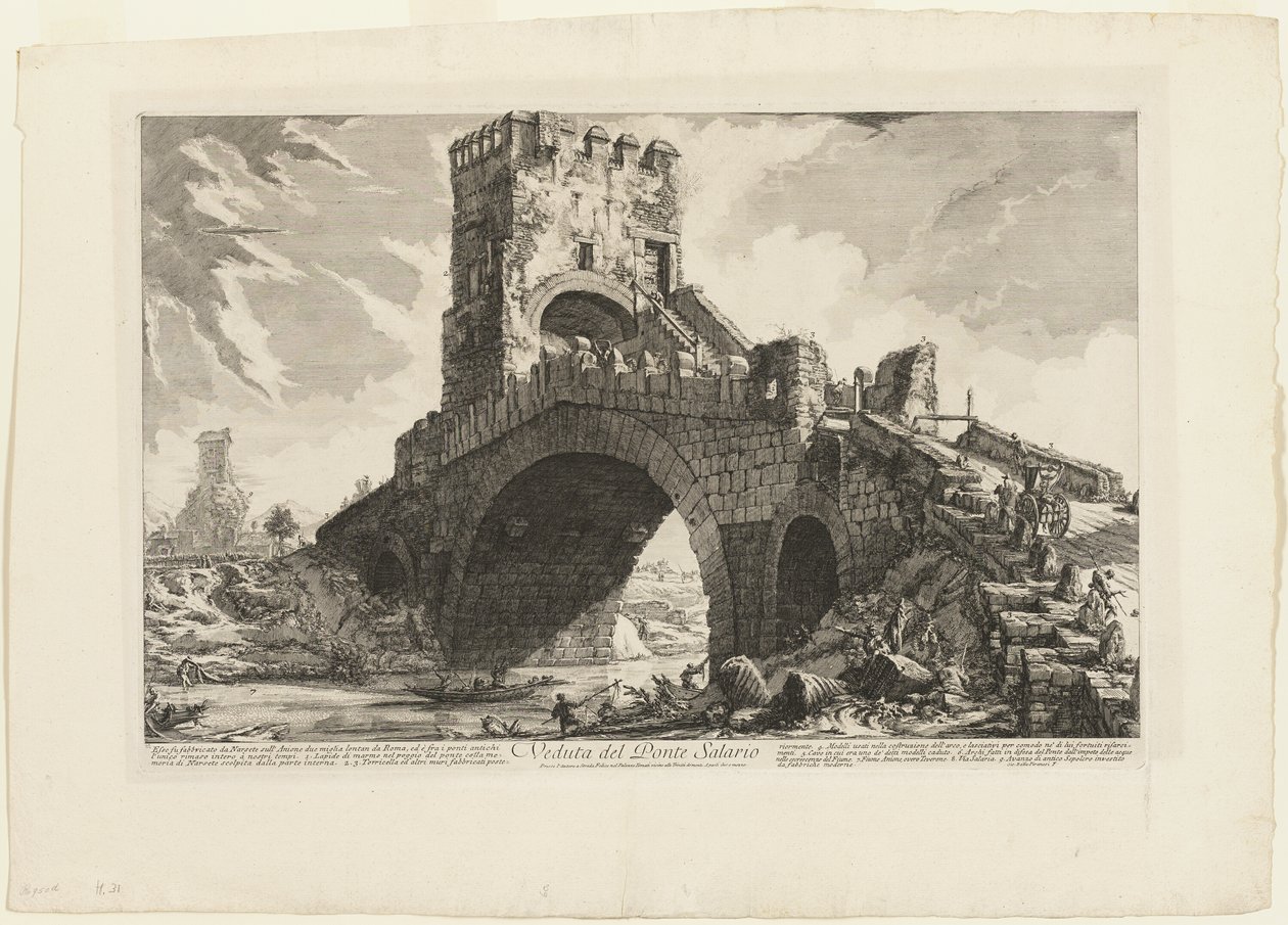 Vue du Ponte Salario, de Vues de Rome - Giovanni-Battista Piranesi