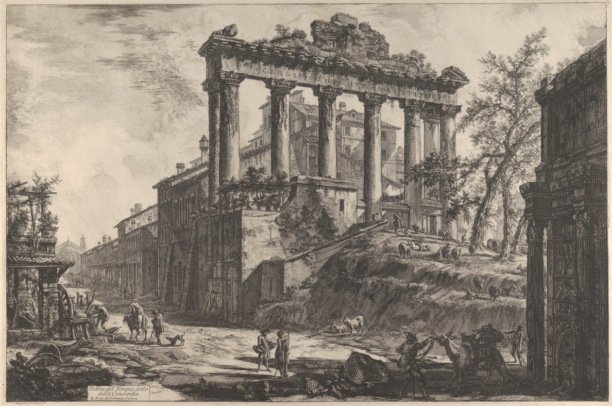 Vue du prétendu temple de la Concorde avec le temple de Saturne, à droite l