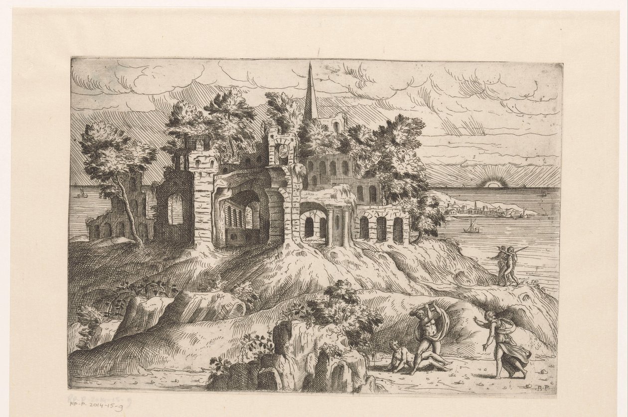 Paysage avec ruines au bord de l