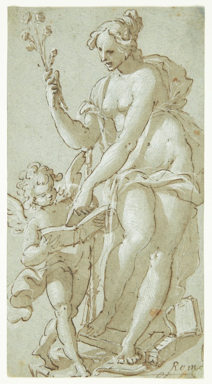 Vénus enseigne à Cupidon, qui lit un livre - Giovanni Battista Rovere