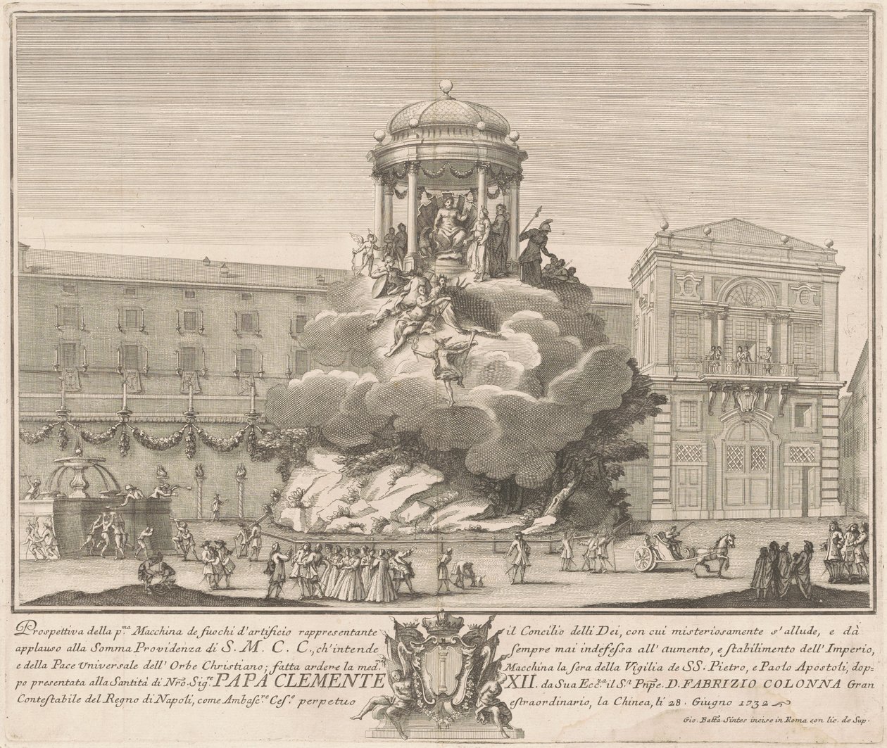 La Prima Macchina pour la Chinea de 1732 : Le Conseil des Dieux - Giovanni Battista Sintes, after Nicola Michetti