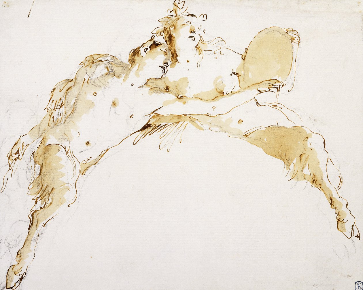 Un faune, le bras gauche tendu, et une faunesse tenant un tambour - Giovanni Battista Tiepolo