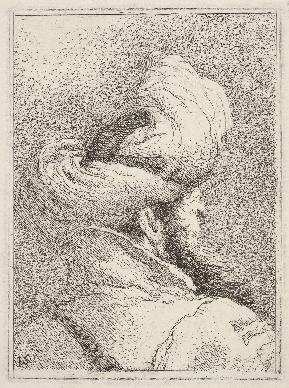 Homme barbu portant un turban, représenté en buste de dos en trois quarts - Giovanni Battista Tiepolo