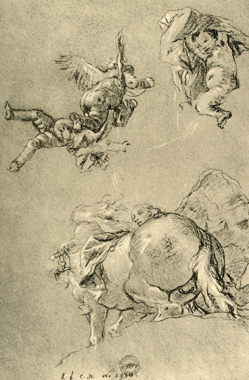 Cupidons planants et une des Horae avec un cheval du soleil - Giovanni Battista Tiepolo