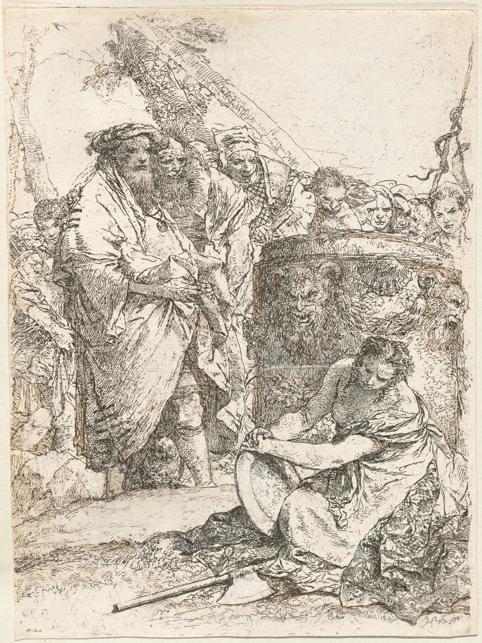 Magicien et autres figures devant un autel brûlant avec crâne et ossements - Giovanni-Battista Tiepolo