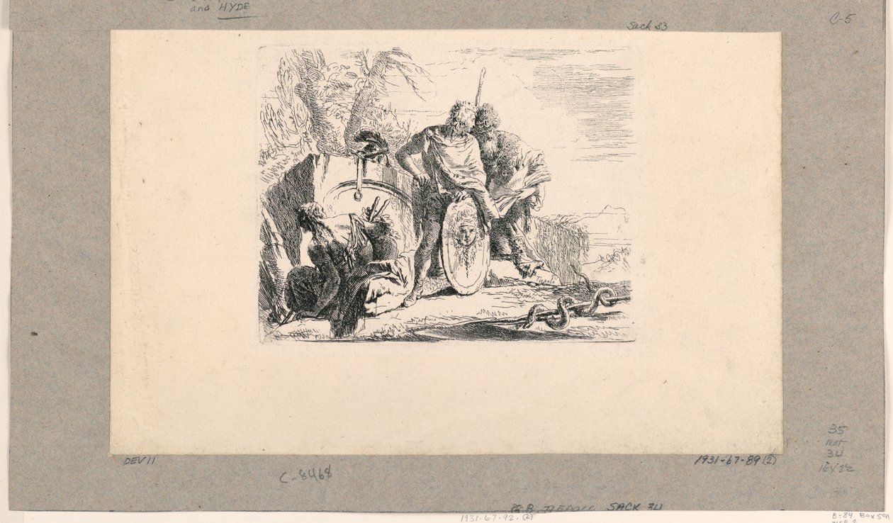 Femme assise, jeune soldat et mage, des Vari Capricci - Giovanni Battista Tiepolo