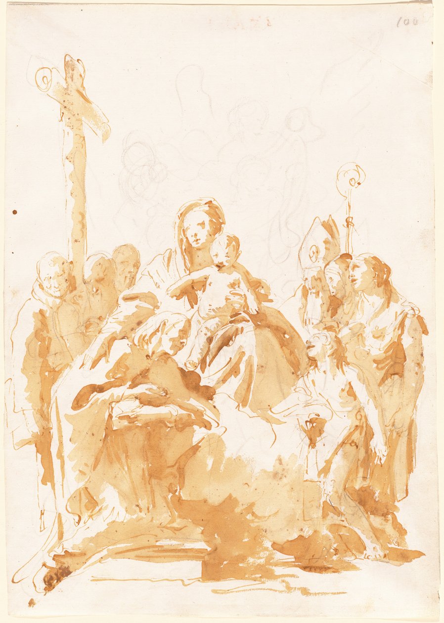 Die Jungfrau und das Kind, verehrt von Bischöfen, Mönchen und Frauen - Giovanni Battista Tiepolo