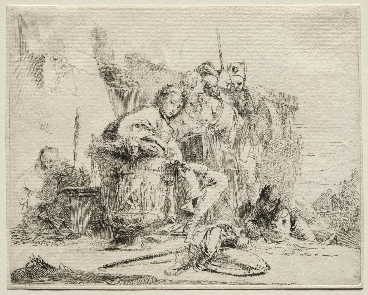 Divers caprices : Jeune homme assis, appuyé contre une urne - Giovanni Battista Tiepolo
