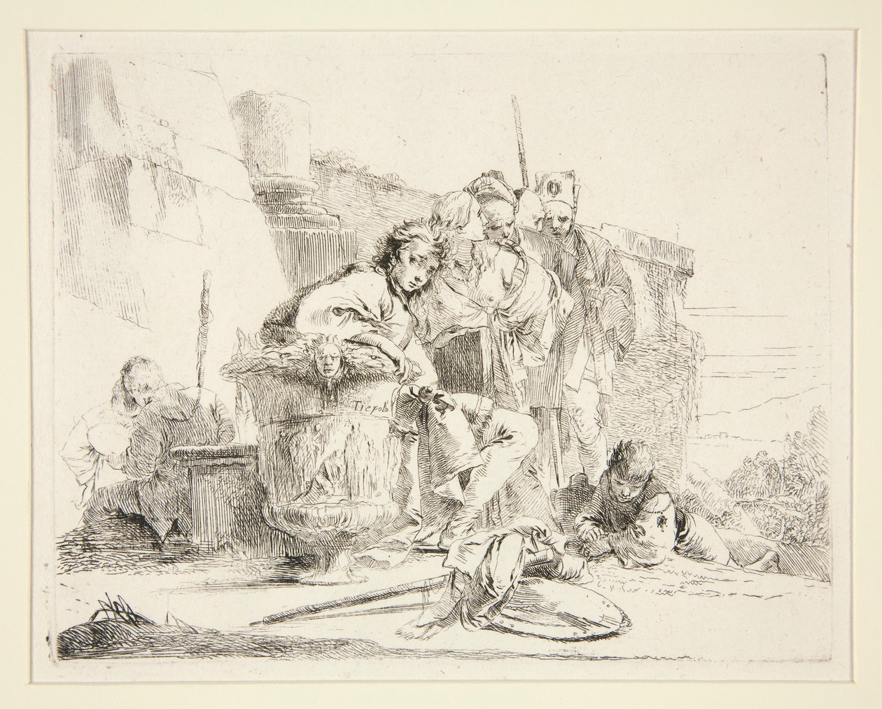 Jeune homme assis et appuyé sur une urne (Vari Capricci) - Giovanni Battista Tiepolo