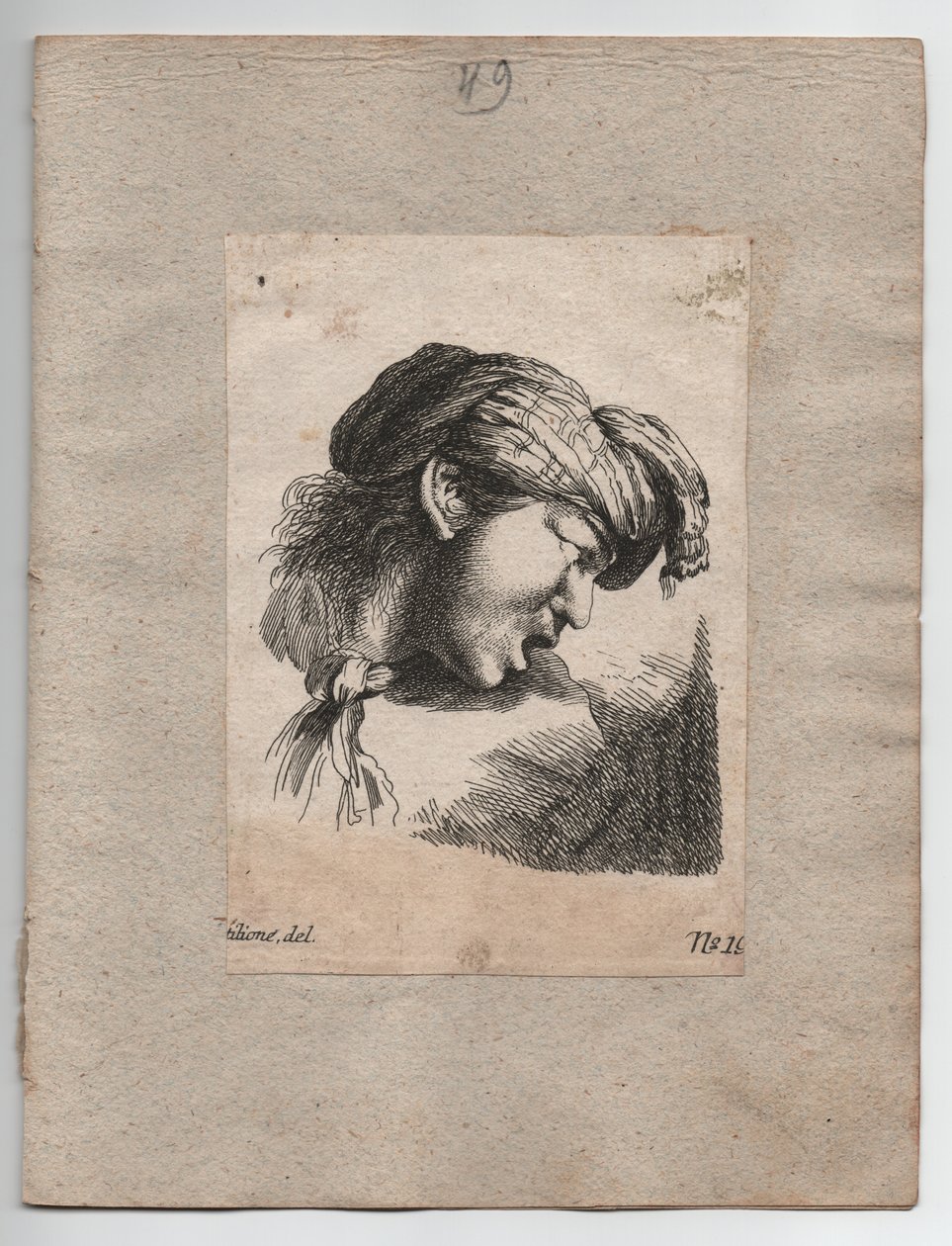 Tête turque avec écharpe, vers 1750 (gravure) - Giovanni Benedetto (1609 64) (after) Castiglione
