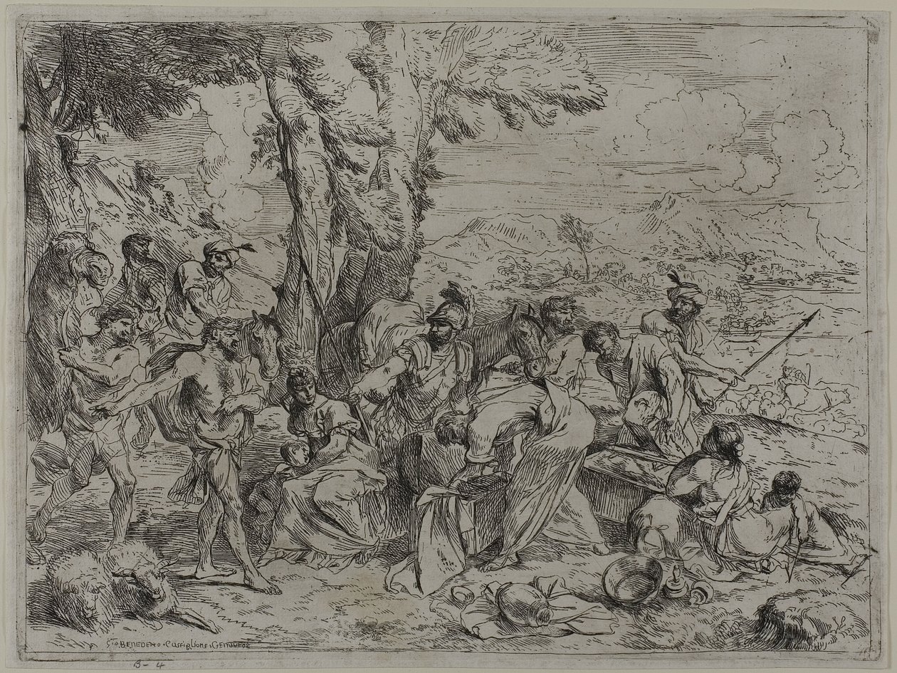 Laban cherchant les idoles familiales parmi les possessions de Joseph - Giovanni Benedetto Castiglione