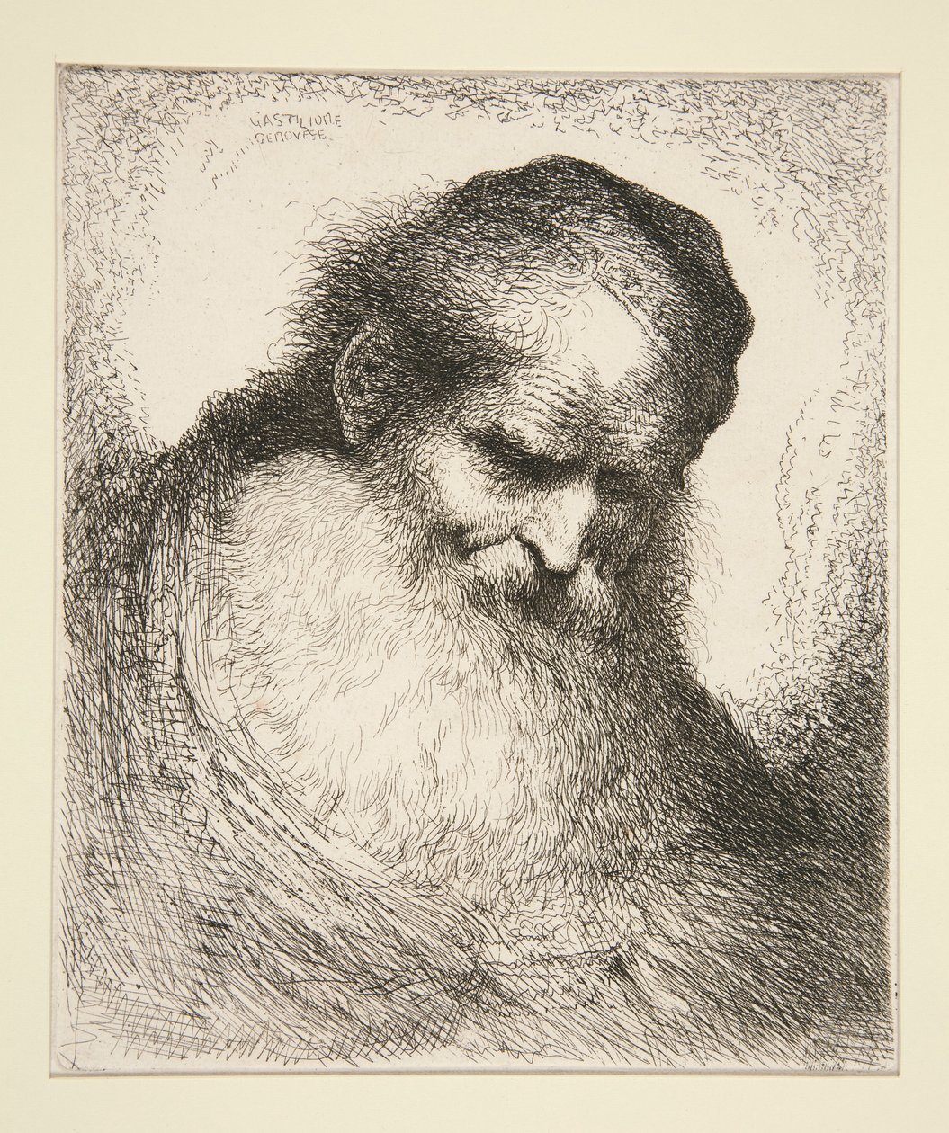 Vieil homme avec une barbe de face (de la série de grandes têtes orientales) - Giovanni Benedetto Castiglione