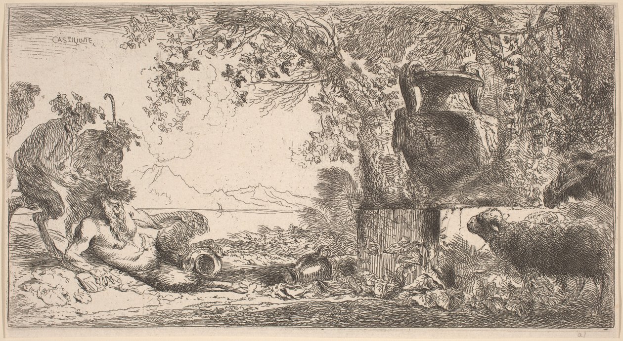 Pan Allongé devant un Grand Vase - Giovanni Benedetto Castiglione