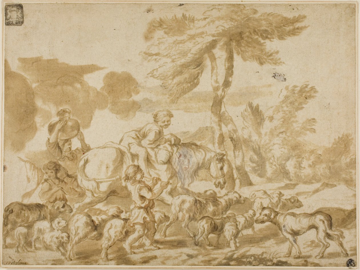 Famille de paysans avec moutons et chien - Giovanni Benedetto Castiglione