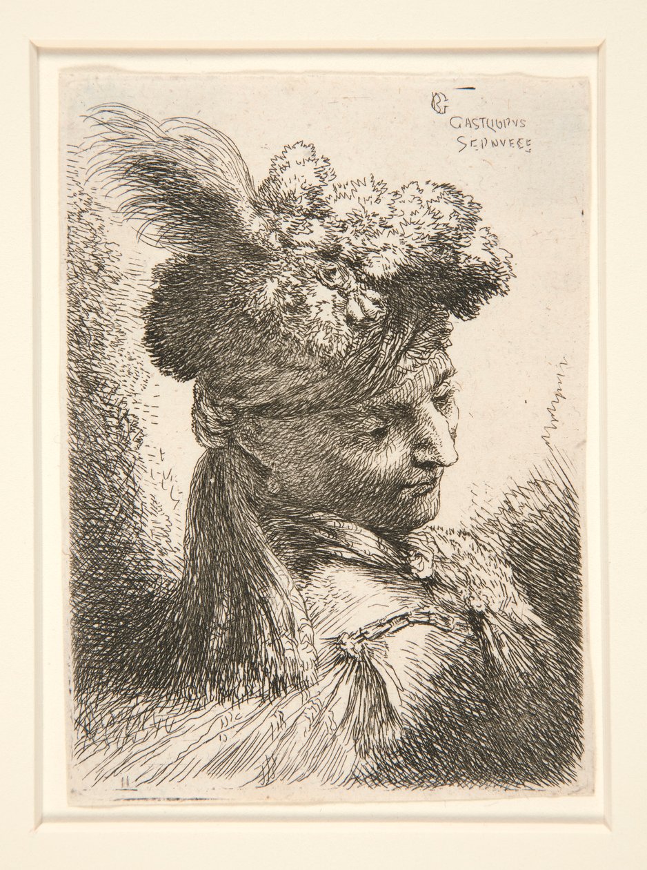 Jeune homme sans barbe, vu en 3/4 de vue, tourné vers la droite, regardant vers le bas, de la série Les petites têtes - Giovanni Benedetto Castiglione