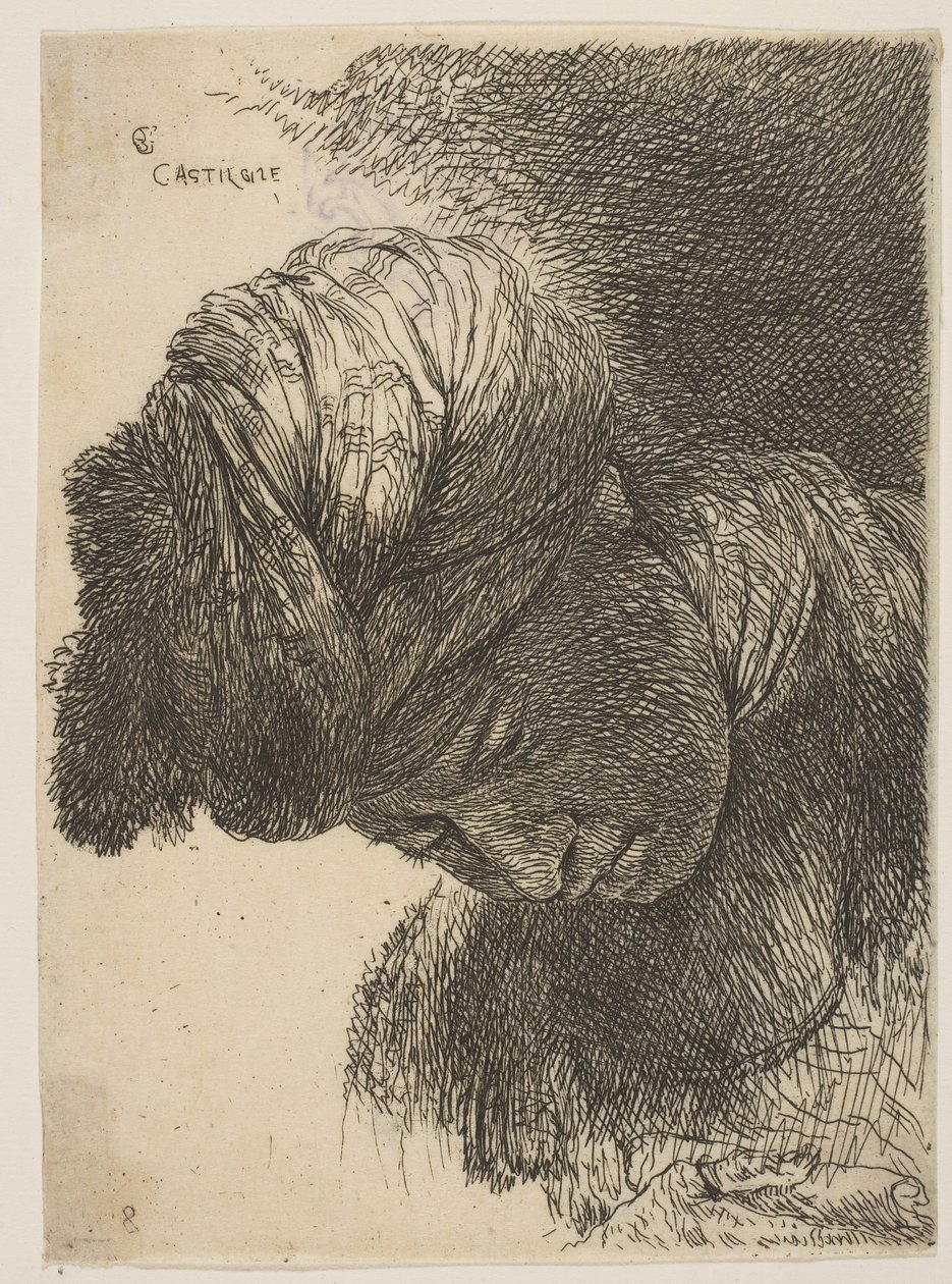 Jeune homme avec la tête baissée, portant un turban, tourné vers la gauche, de la série..., vers 1645-1650 - Giovanni Benedetto Castiglione