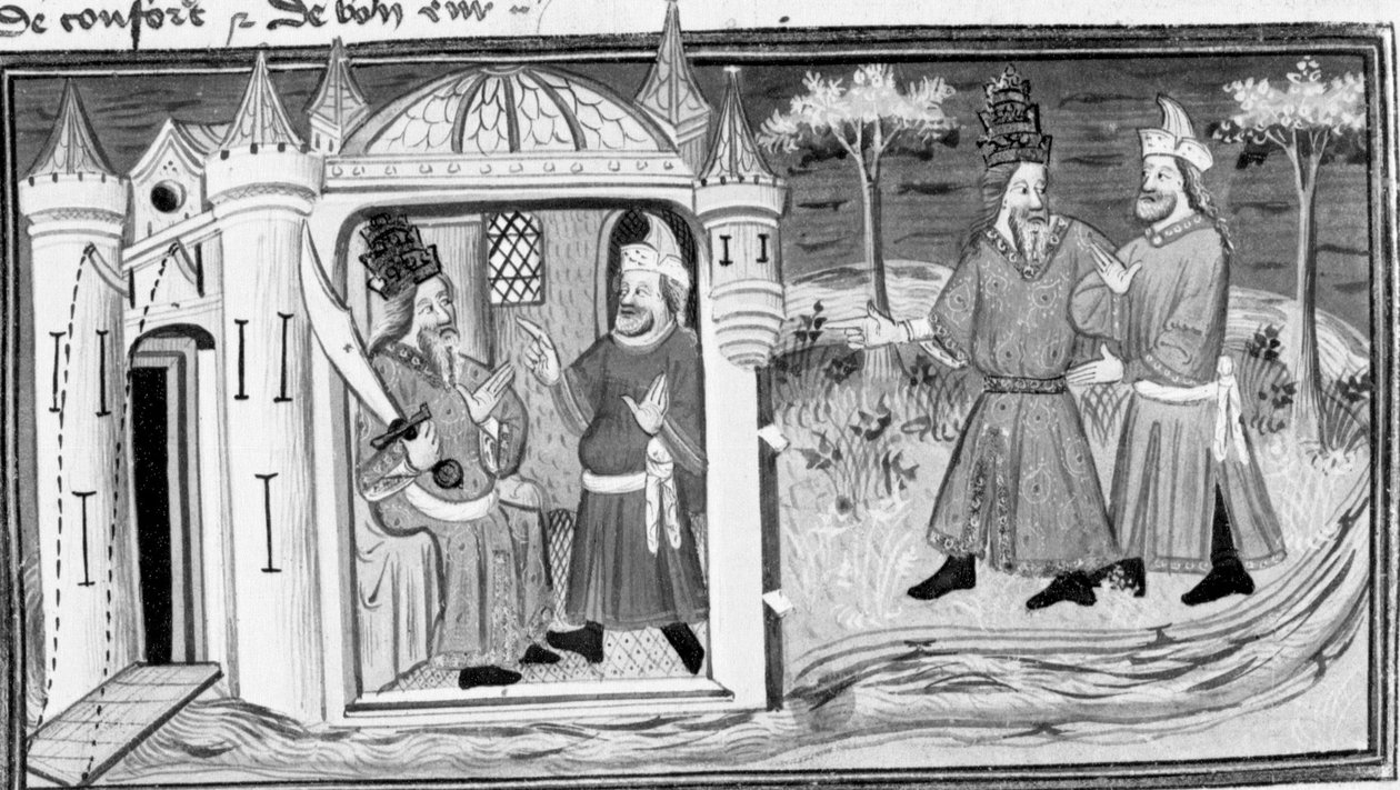 Décaméron, Melchisédek raconte à Saladin la parabole des trois anneaux ; les deux hommes deviennent amis. Première journée, nouvelle 3. - Giovanni Boccaccio