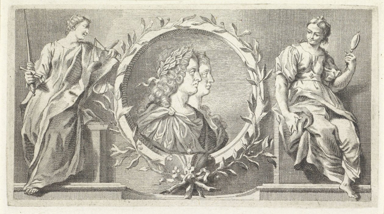 Cartouche avec homme et femme couronnés de lauriers - Giovanni Cattini (attributed to)
