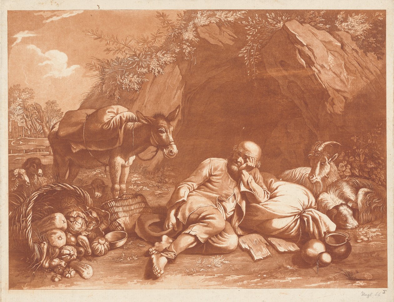 Un vieil homme appuyé sur un sac - Giovanni De Pian after Francesco Londonio