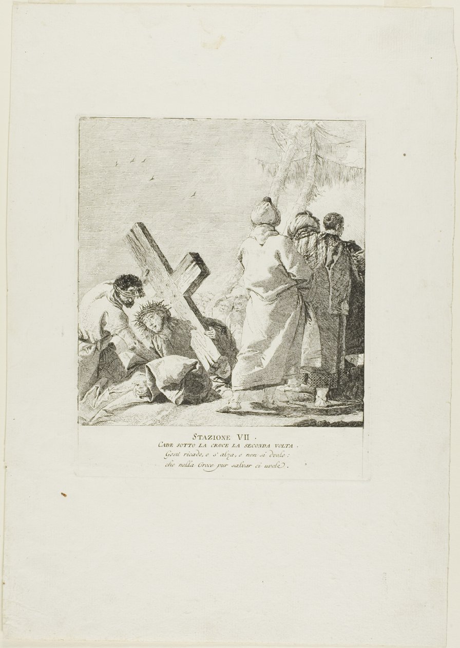 Le Christ tombe sous la croix pour la deuxième fois, planche sept du chemin de croix - Giovanni Domenico Tiepolo