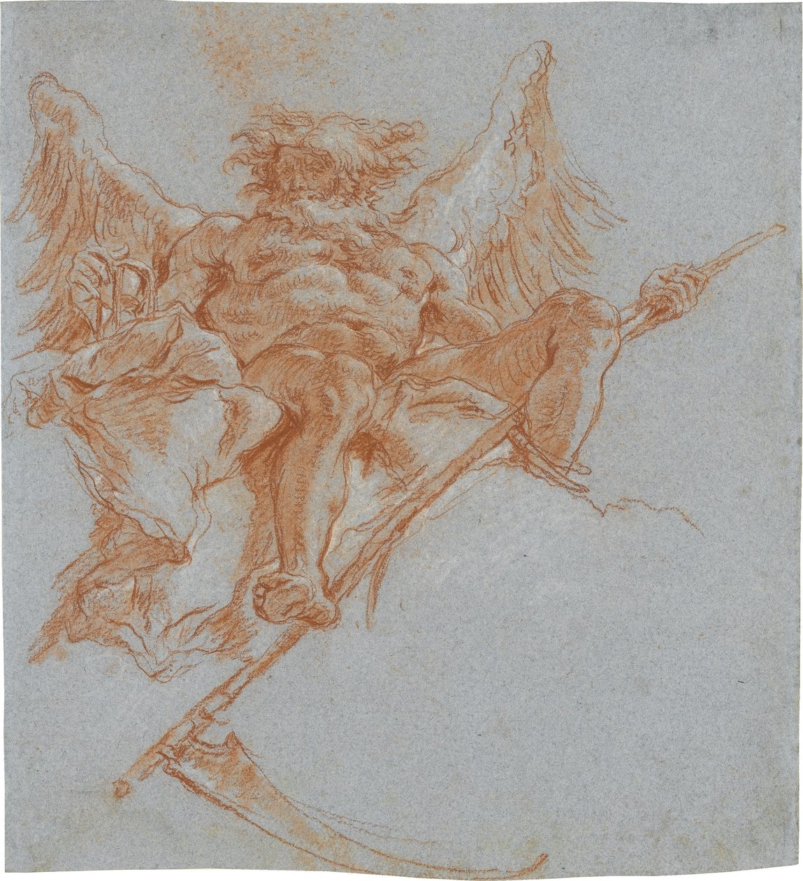 Chronos sur des nuages; verso : étude de draperie - Giovanni Domenico Tiepolo