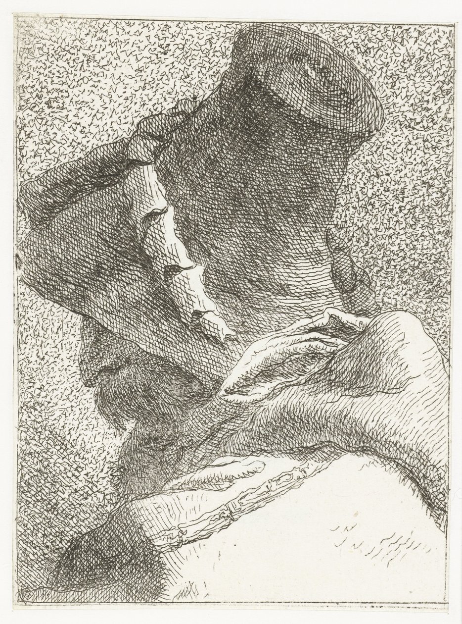 Homme avec tête détournée portant un chapeau (Raccolta di Teste) - Giovanni Domenico Tiepolo