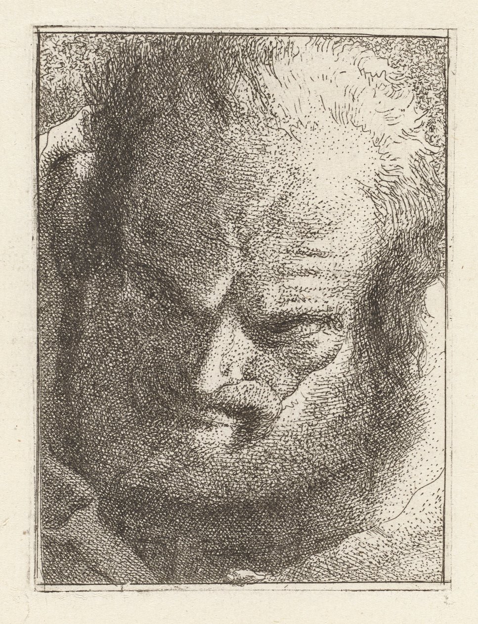 Vieil homme regardant vers le bas, de la Raccolta di Teste (Collection de têtes) - Giovanni Domenico Tiepolo