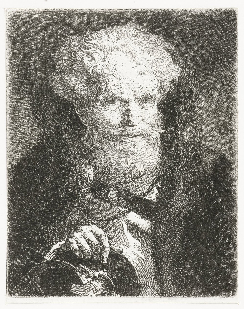 Vieil homme en manteau avec col en fourrure et casque - Giovanni Domenico Tiepolo