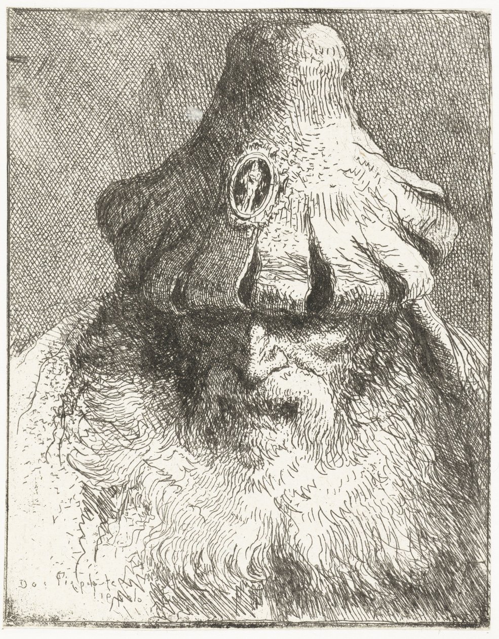 Vieil homme avec un bonnet conique à bord découpé (série: Collection de têtes) (série: Raccolta di Teste) - Giovanni Domenico Tiepolo