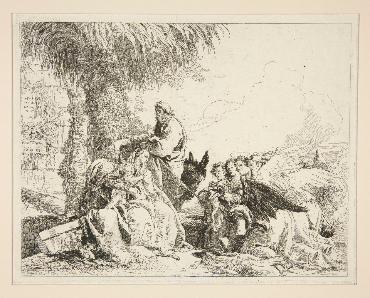 Repos pendant la fuite en Égypte, de la série Idées pittoresques sur la fuite en Égypte - Giovanni Domenico Tiepolo
