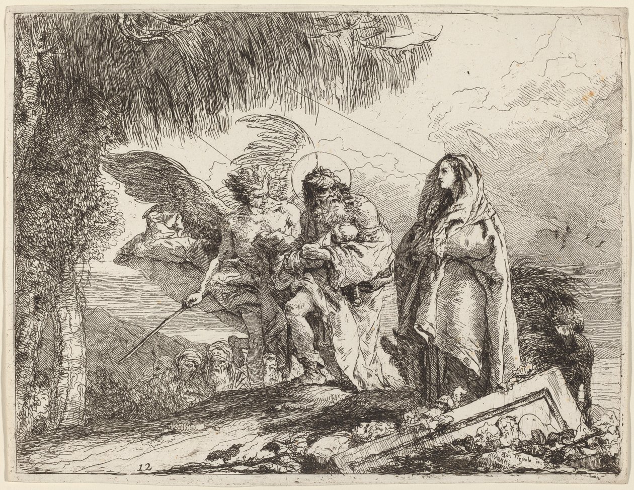 La fuite, Sainte Famille marchant avec un ange - Giovanni Domenico Tiepolo