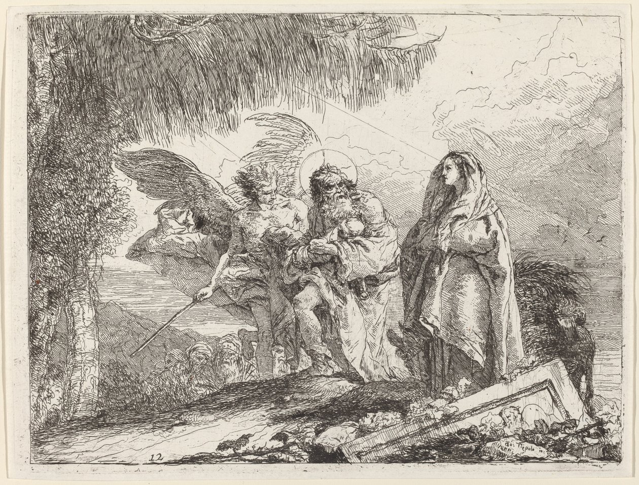La fuite, Sainte Famille marchant avec un ange - Giovanni Domenico Tiepolo