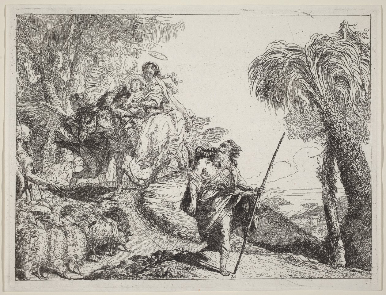 La fuite avec Joseph au premier plan - Giovanni Domenico Tiepolo