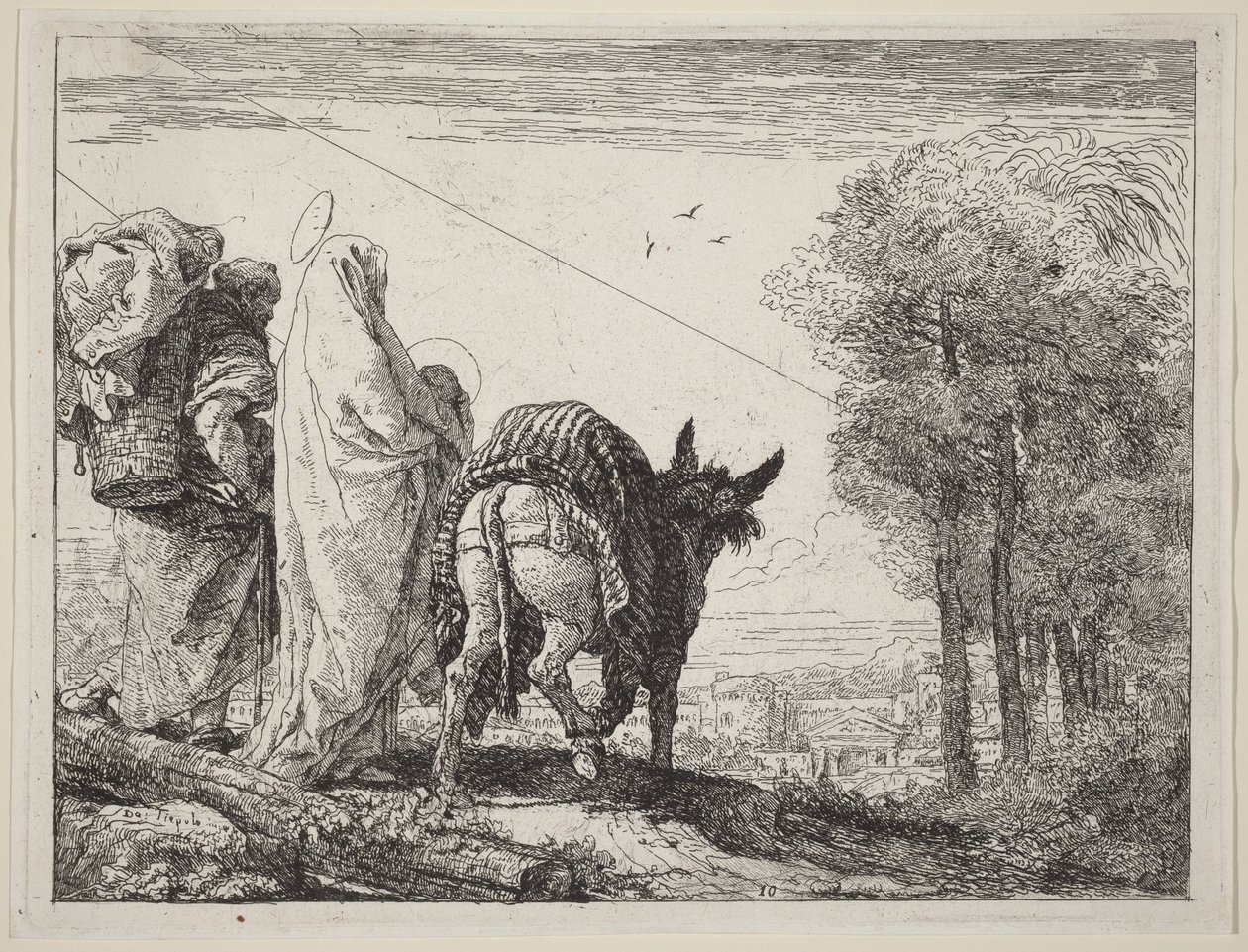 La Fuite avec la Sainte Famille à gauche - Giovanni Domenico Tiepolo