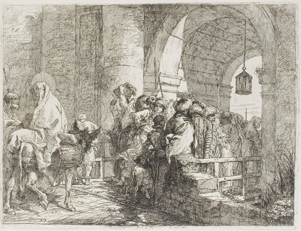 La Sainte Famille arrivant à une porte de la ville, planche 27 de La Fuite en Égypte - Giovanni Domenico Tiepolo