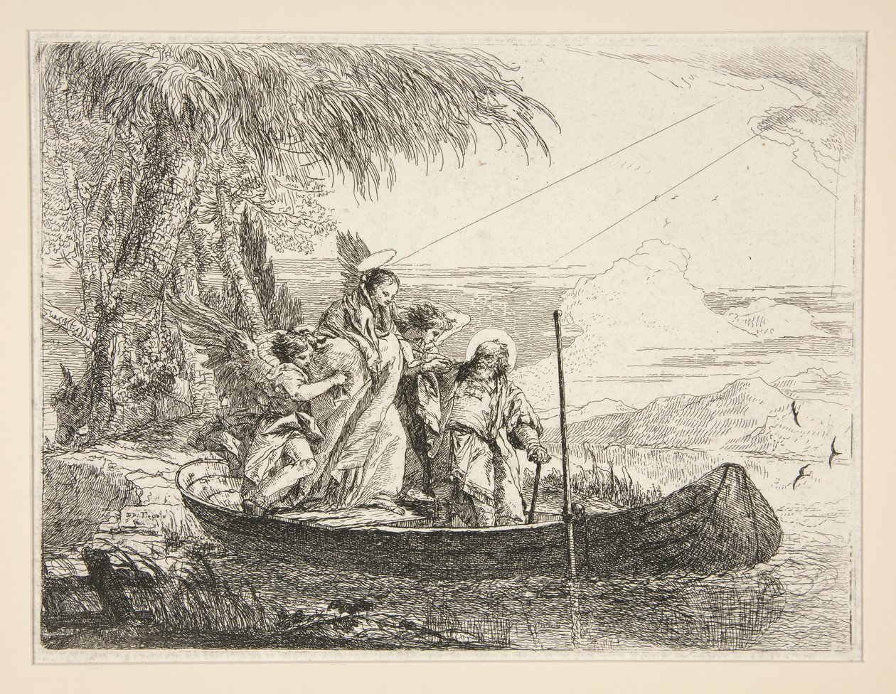 La Sainte Famille entre dans un bateau, de la série Idées pittoresques sur la fuite en Égypte - Giovanni Domenico Tiepolo