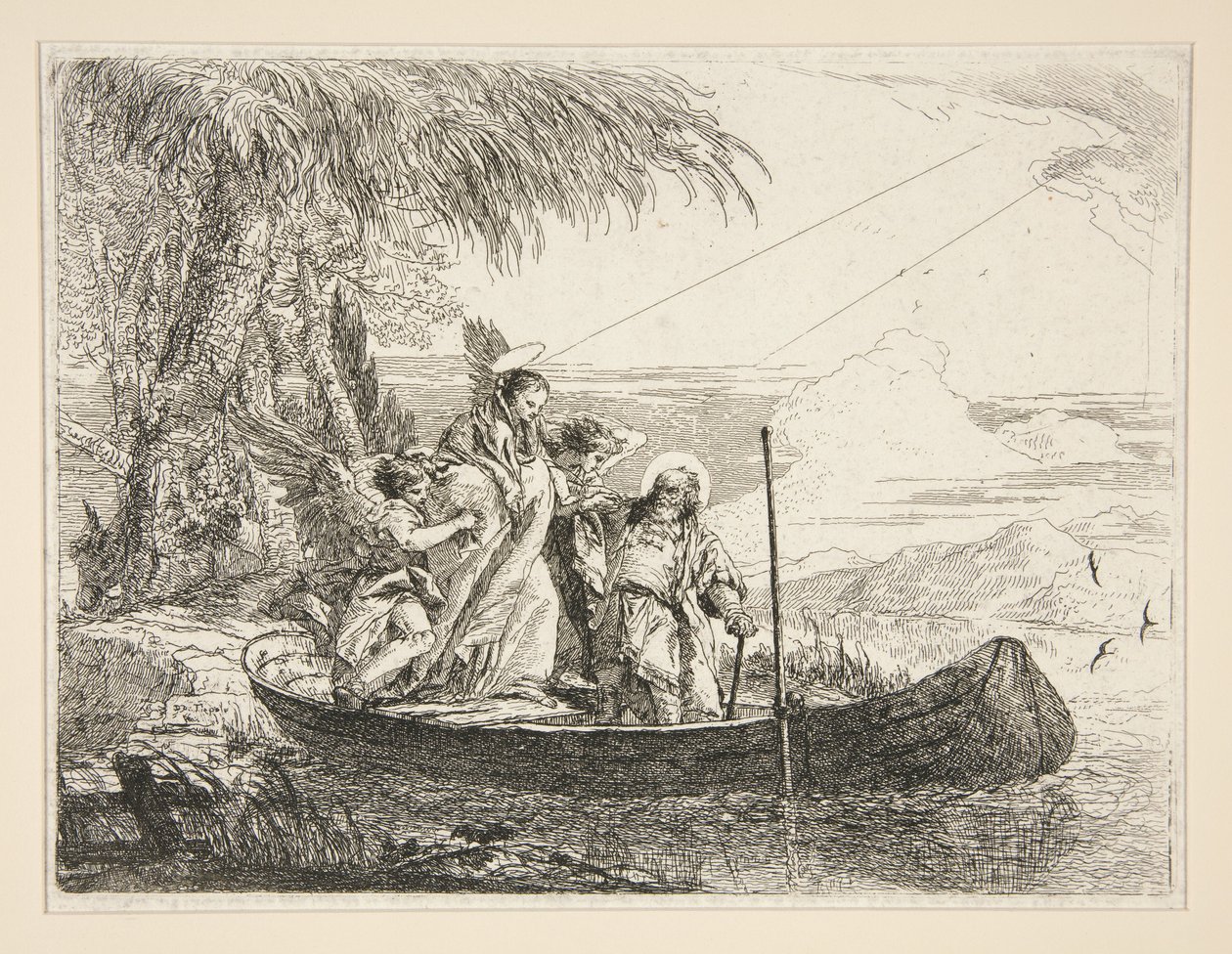 La Sainte Famille monte dans une barque, tiré de la série « Idee pittoresche sopra la fuga in Egitto » (La fuite en Égypte) - Giovanni Domenico Tiepolo