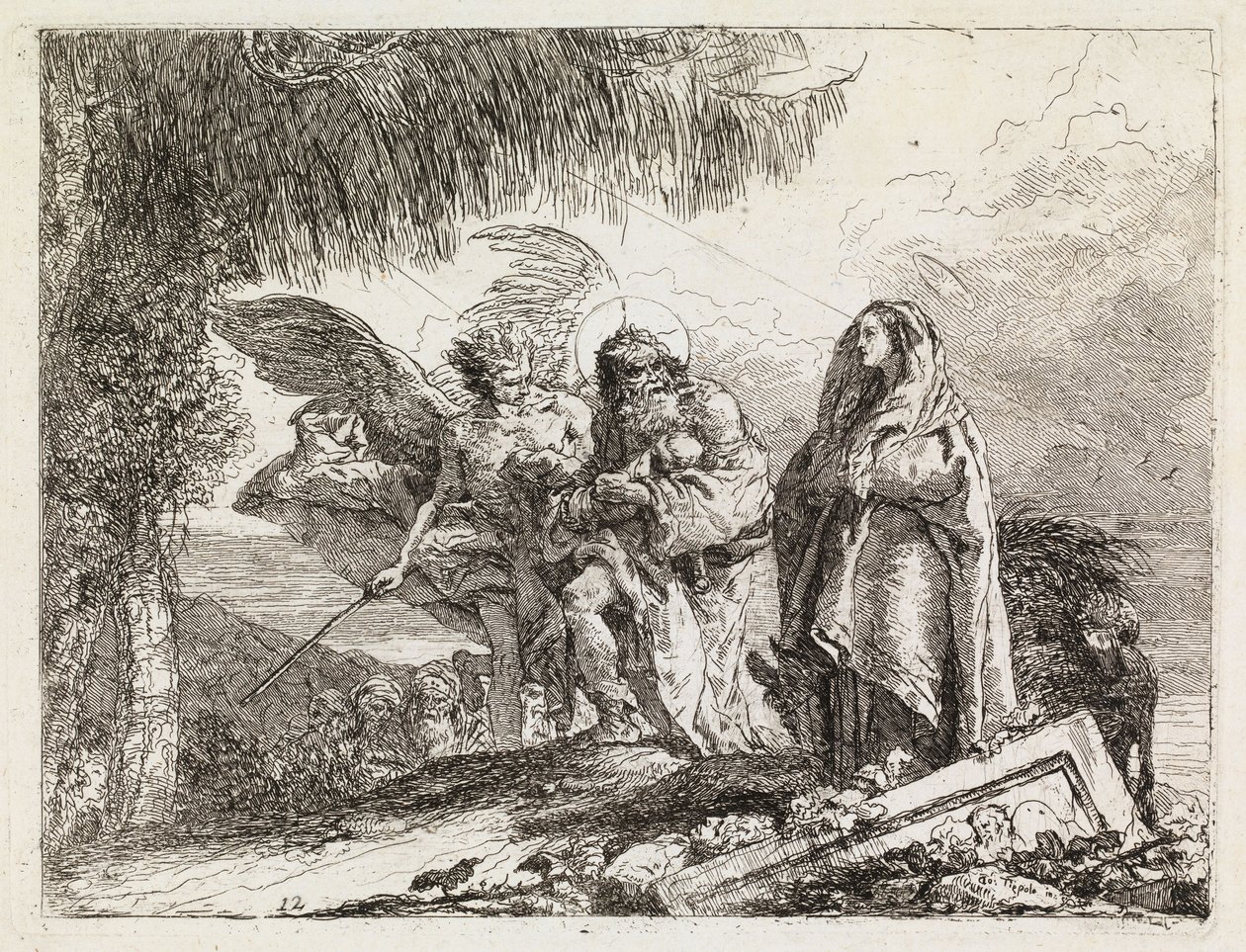La Sainte Famille escortée par un ange (La Fuite en Égypte XII) - Giovanni Domenico Tiepolo