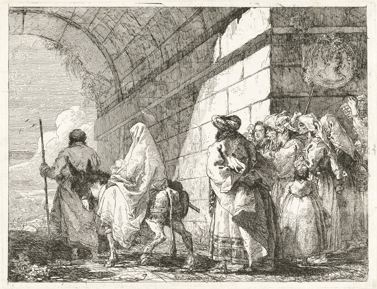 La Sainte Famille passe sous une arche de la ville - Giovanni Domenico Tiepolo