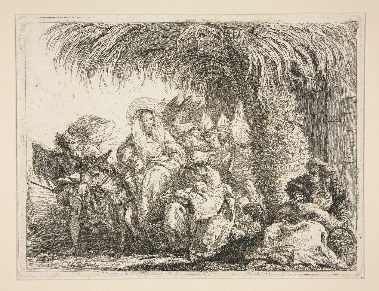 La Sainte Famille sous un palmier, de la série Idee pittoresche sopra la fuga in Egitto (Fuite en Égypte) - Giovanni Domenico Tiepolo