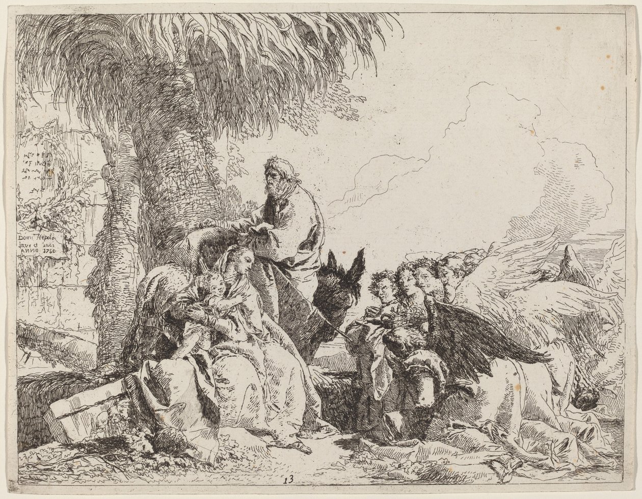 Le repos pendant la fuite, avec des anges adorateurs - Giovanni Domenico Tiepolo
