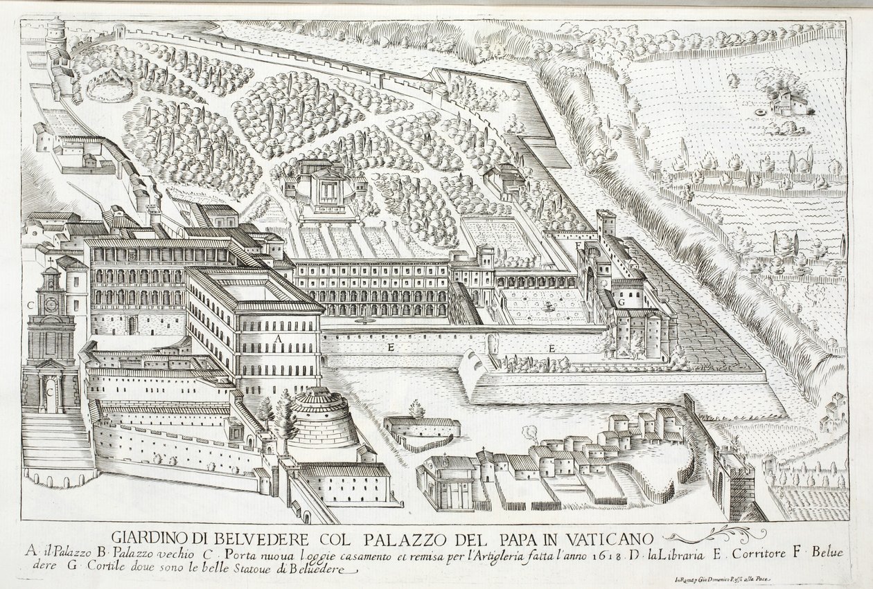 Vue des Jardins du Belvédère dans le Palais Papal, Vatican - Giovanni Domenico de