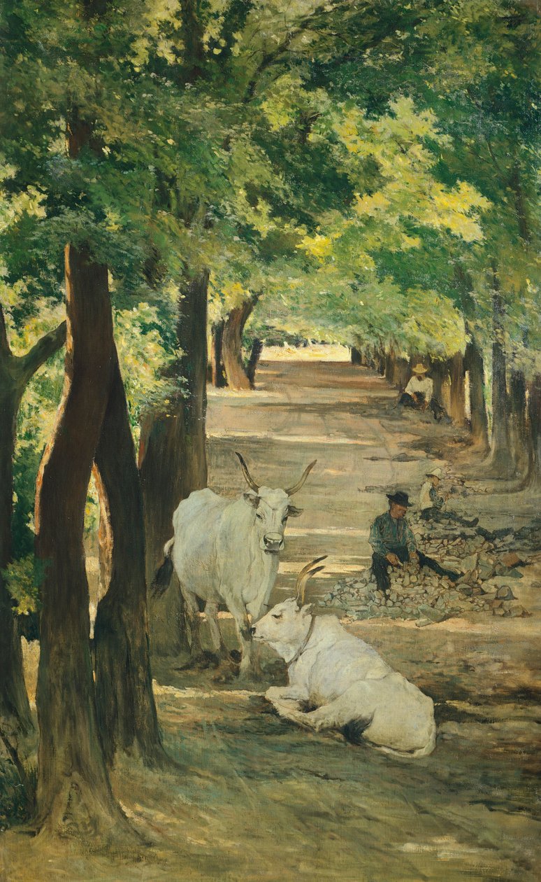 Avenue avec bœufs et casseur de pierres - Giovanni Fattori