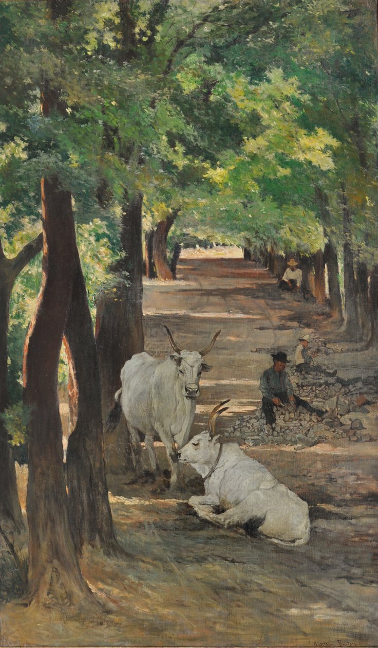 Avenue avec bœufs et casseurs de pierres, vers 1875 - Giovanni Fattori